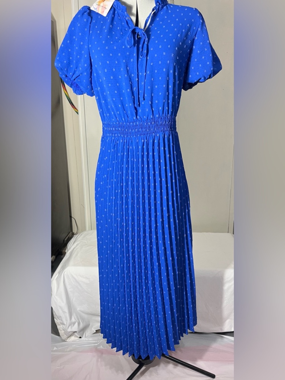 NWT! PrettyGarden Women’s Sz M Blue Pleated Aline Midi Dress